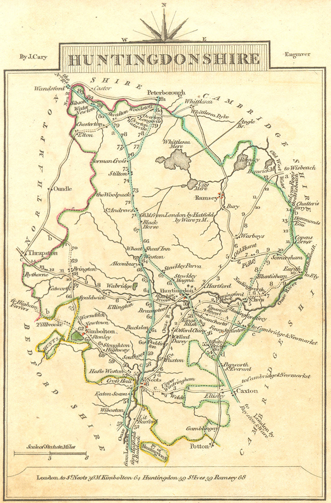 HUNTS. Huntingdonshire. Cary. Miniature 1806 old antique map plan chart